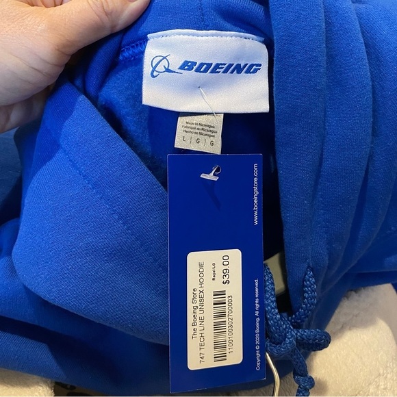 NWT~BOEING 747 Graphic Blue Fleece Lined Hoodie Sweatshirt Size Large-Unisex - Picture 5 of 7